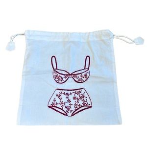Lingerie bag. White with cranberry embroidery. NWOT